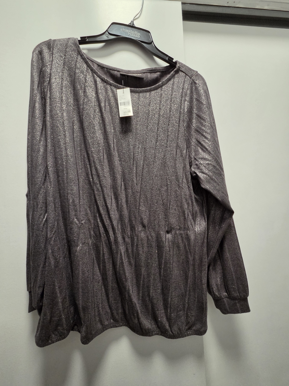 Metallic Gray Long-Sleeve Women's Top